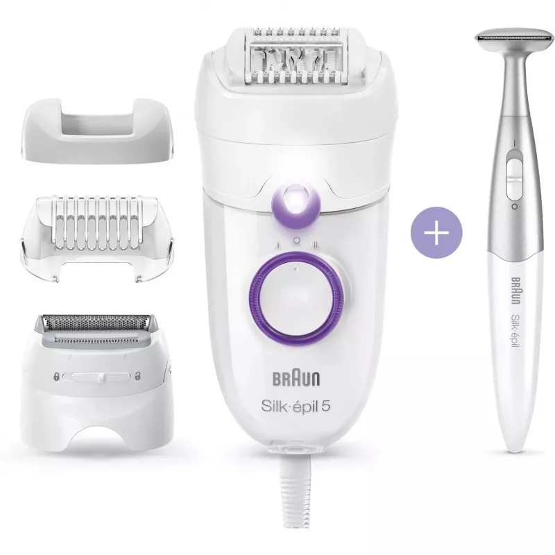 Braun Silk-épil 5 5-825 Power Epilaator, Valge/Roosa, 28 pintsettidega, MicroGrip, Juhtmega