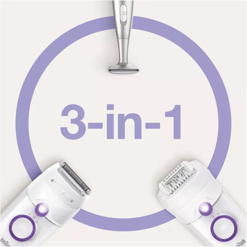 Braun Silk-épil 5 5-825 Power Epilaator, Valge/Roosa, 28 pintsettidega, MicroGrip, Juhtmega