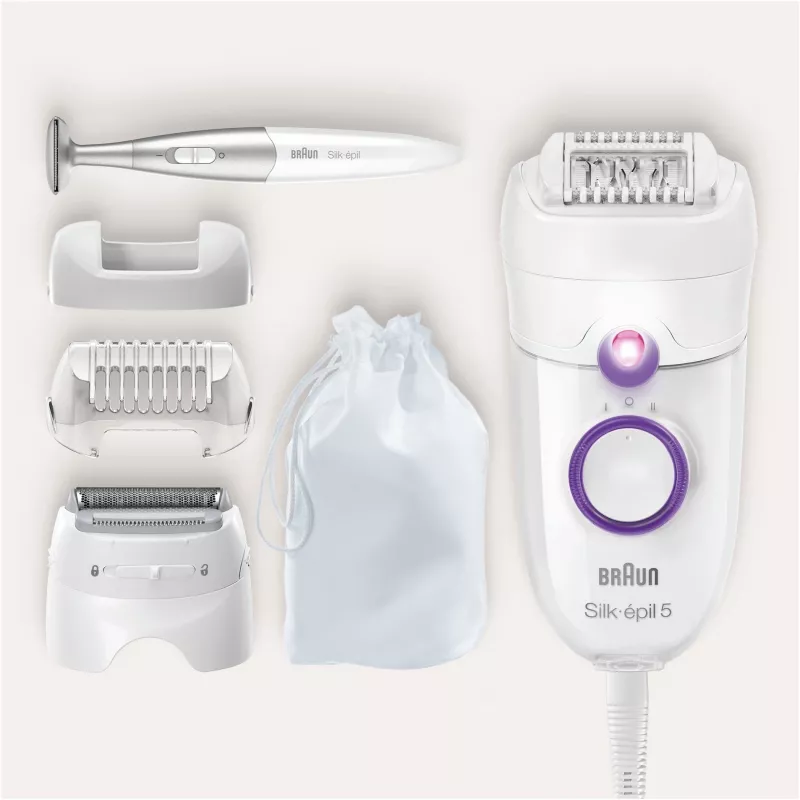 Braun Silk-épil 5 5-825 Power Epilaator, Valge/Roosa, 28 pintsettidega, MicroGrip, Juhtmega