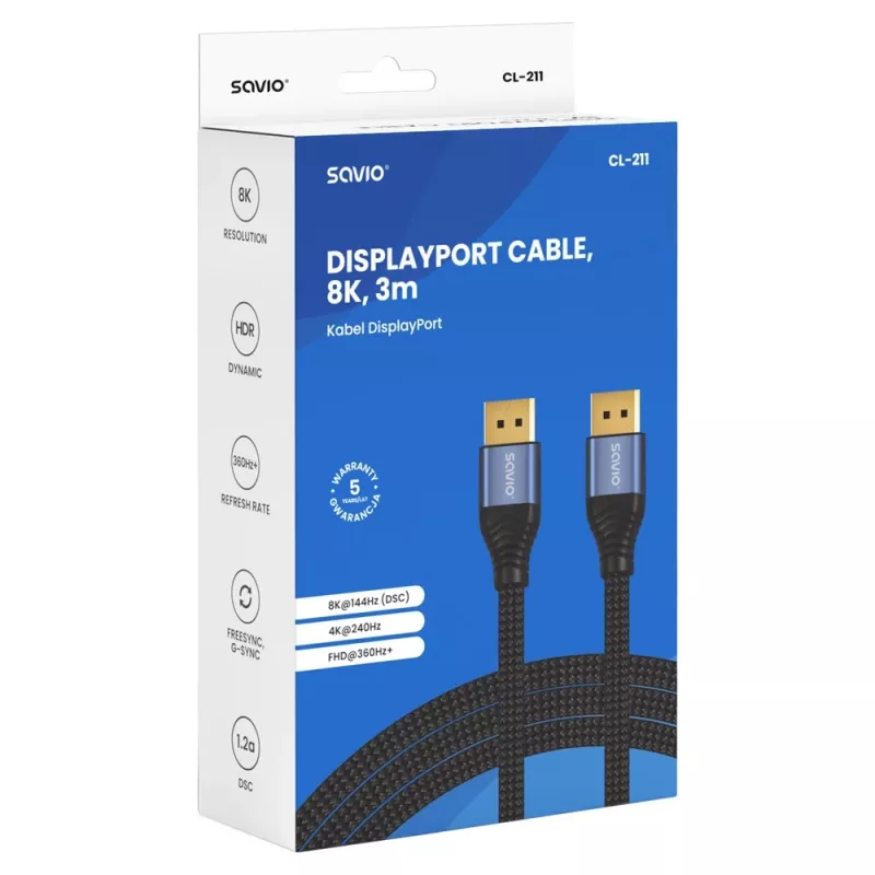 SAVIO CL-211 DisplayPort 2.1 kaabel 3m must
