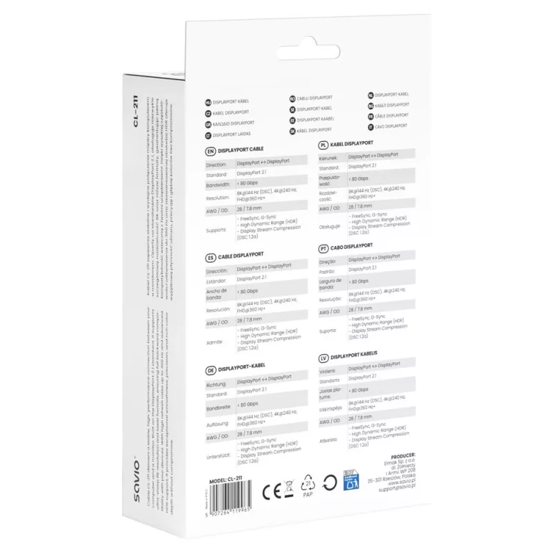 SAVIO CL-211 DisplayPort 2.1 kaabel 3m must