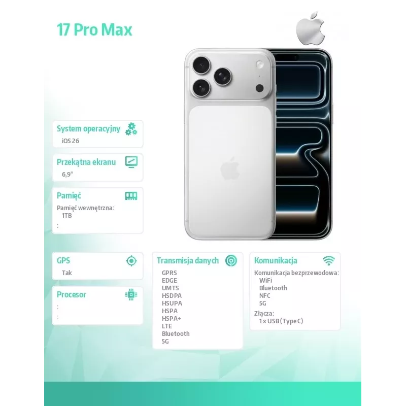 Apple iPhone 17 Pro Max 6.9 inch 1TB Silver