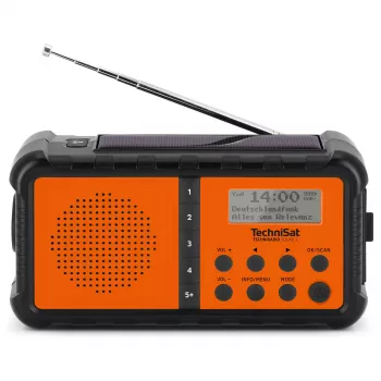 TechniSat TechniRadio Solar 2 DAB+/FM kaasaskantav raadio päikesepaneeli ja käsitsi veetava generaatoriga, must/oranž