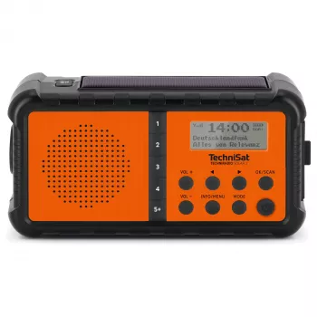TechniSat TechniRadio Solar 2 DAB+/FM kaasaskantav raadio päikesepaneeli ja käsitsi veetava generaatoriga, must/oranž