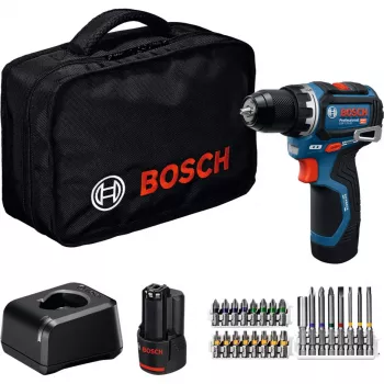 Bosch Professional GSR 12V-32 Akutrell, 12V, sinine/must, 2x 2,0 Ah Li-Ion akud, 24-osaline tarvikukomplekt, tööriistakott