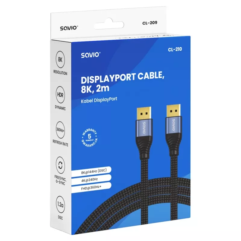 SAVIO CL-210 DisplayPort 2.1 kaabel 2m must