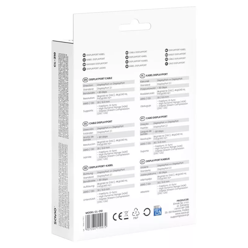 SAVIO CL-210 DisplayPort 2.1 kaabel 2m must