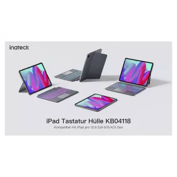 Inateck klaviatuuriga ümbris iPad 10. põlvkonnale (10,9-tolline, 2022) puuteplaadi ja taustvalgustusega - hall