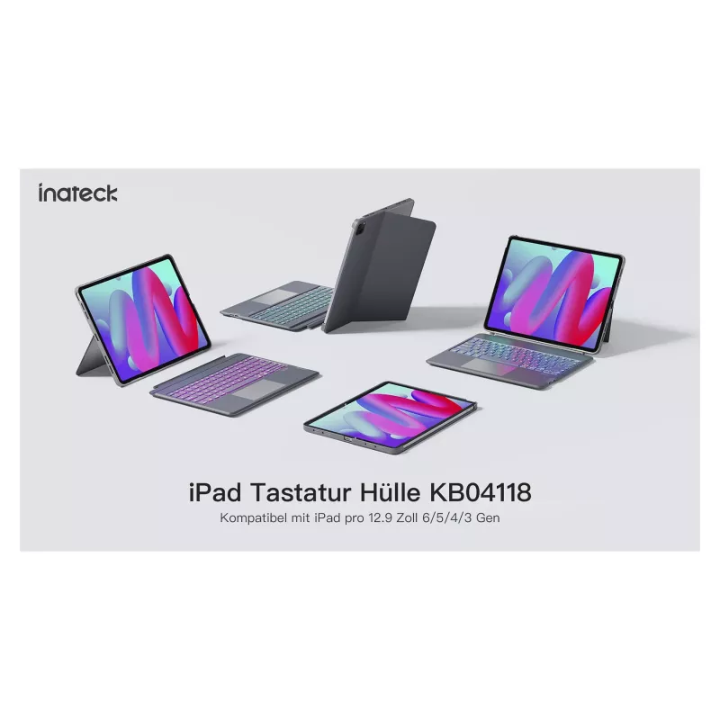 Inateck klaviatuuriga ümbris iPad 10. põlvkonnale (10,9-tolline, 2022) puuteplaadi ja taustvalgustusega - hall
