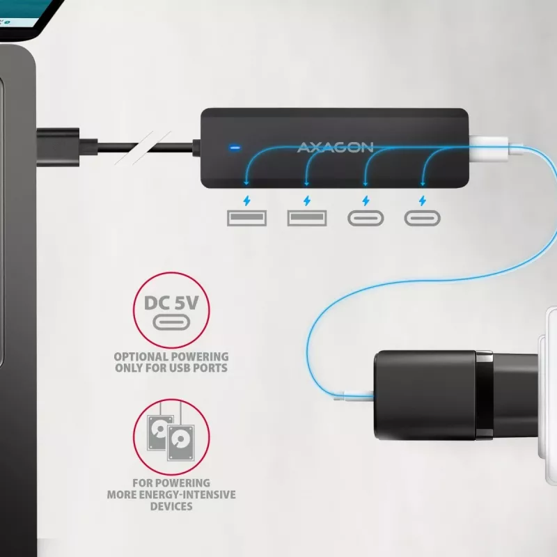 i-tec Axagon HUE-C2A USB-C Hub 4-Port 5 Gbps 2x USB-A + 2x USB-C with Power Delivery
