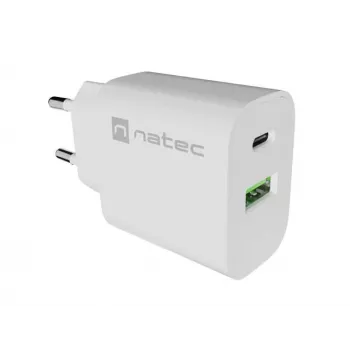 NATEC Ribera seinadapter 1x USB-A + 1x USB-C 20W Valge