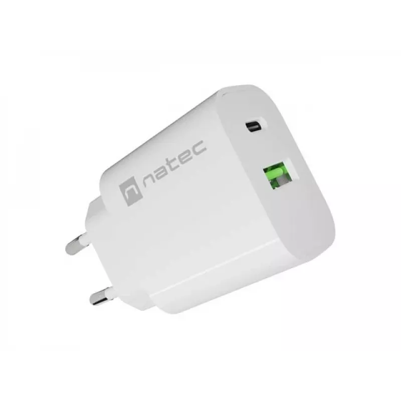 NATEC Ribera seinadapter 1x USB-A + 1x USB-C 20W Valge