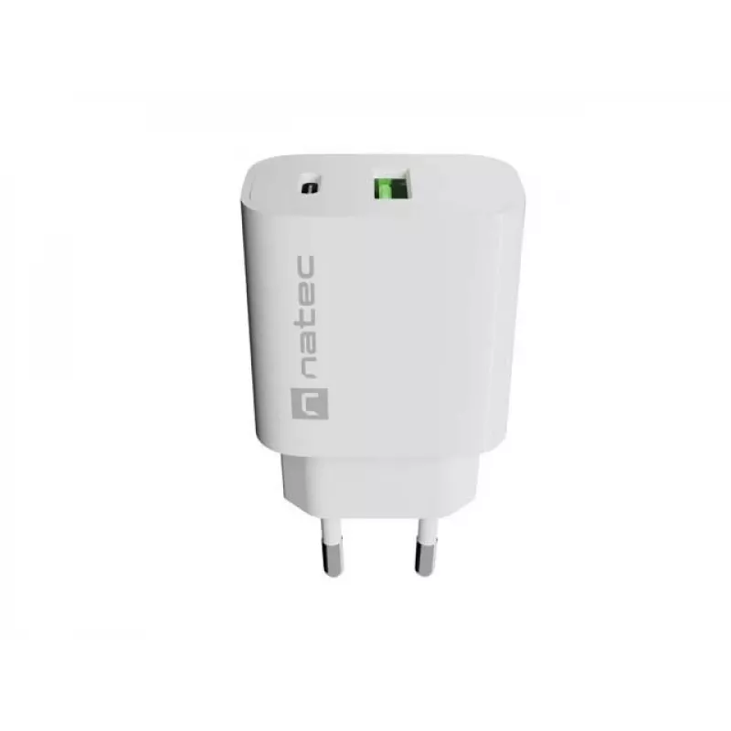 NATEC Ribera seinadapter 1x USB-A + 1x USB-C 20W Valge