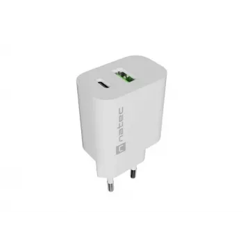NATEC Ribera seinadapter 1x USB-A + 1x USB-C 20W Valge