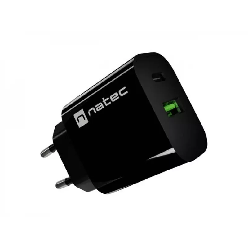 NATEC Ribera seinadapter 1x USB-A + 1x USB-C 20W must