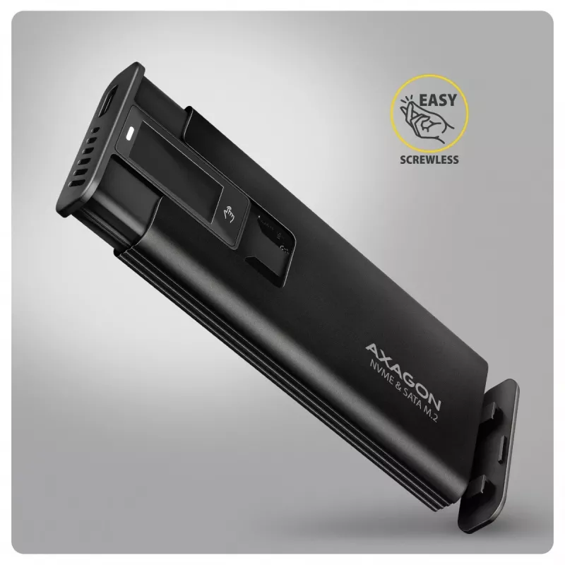 AXAGON EEM2-SD2B väline korpus 10Gbps M.2 NVMe/SATA SSD LED-ekraaniga, USB-C, must
