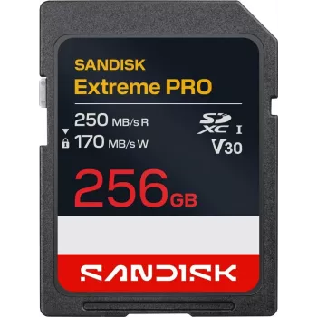 SanDisk Extreme PRO SDXC 256 GB UHS-I V30 mälukaart – kuni 250 MB/s lugemis- ja 170 MB/s kirjutamiskiirus