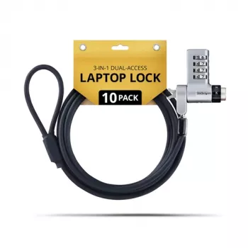 StarTech.com UDUOKA10-LAPTOP-LOCK 10-Pack 3-in-1 Laptop Lock - Keyed Alike/Kombinatsioon Turvakaabellukk - Vargusvastane - Must & Hõbe - 2 m - TAA nõuetele vastav