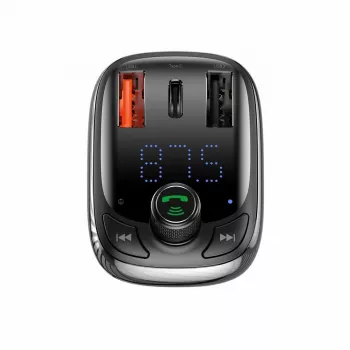 Baseus S-13 Bluetooth FM Transmitter Car Charger QC 3.0/4.0 PD, käed-vabad kõned, LED-ekraan, must