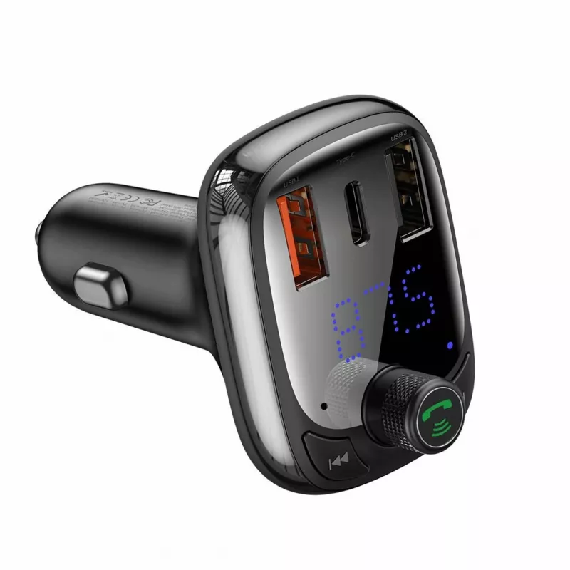 Baseus S-13 Bluetooth FM Transmitter Car Charger QC 3.0/4.0 PD, käed-vabad kõned, LED-ekraan, must