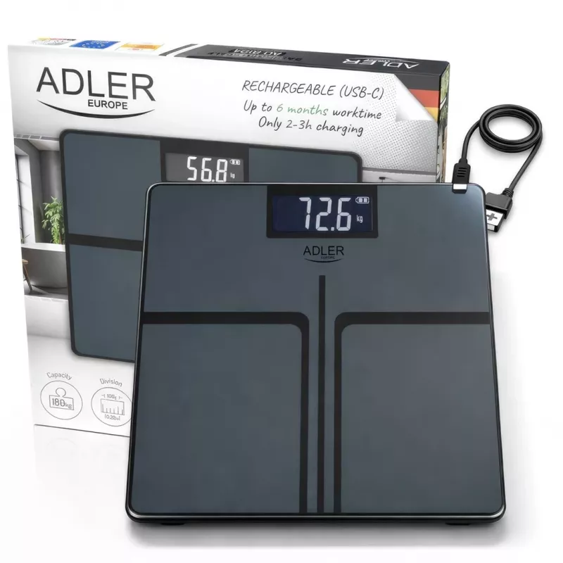 Adler AD 8194s digitaalne vannitoakaal, valge, triibulise mustriga, kandevõime 180 kg