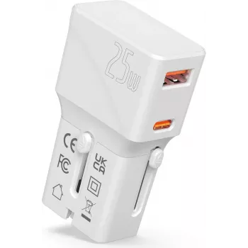 VALUE USB Travel Charger, EU/UK/US, 2x USB (A+C), 25W