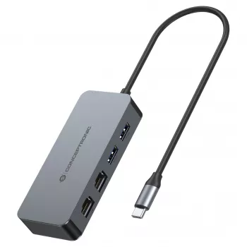 CONCEPTRONIC USB-C to 2x Gigabit Ethernet + 2x USB-A 3.2 Gen 1 Adapter, 0,3m, Grey