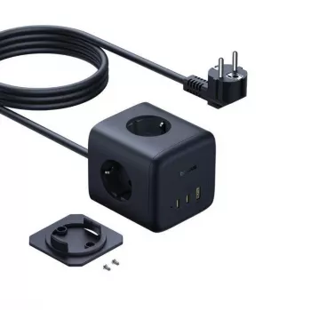 Baseus EnerFill FA11 67W toiteplokk kuubik 3 EU pistikupesa, 2 USB-C ja 1 USB-A, 1,5 m kaabel, must