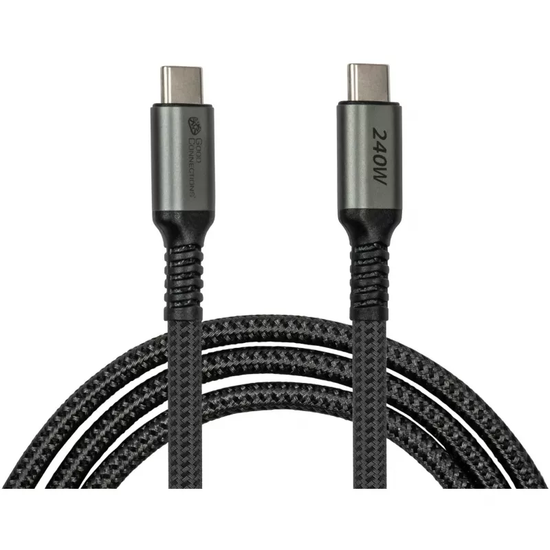 GoodConnections USB-C 2.0 (ST-ST) 3m ühenduskaabel tekstiilist ümbrisega 240W antratsiit