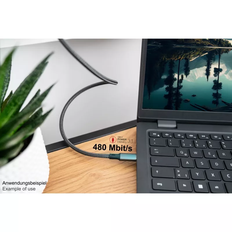 GoodConnections USB-C 2.0 (ST-ST) 3m ühenduskaabel tekstiilist ümbrisega 240W antratsiit