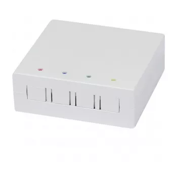 Synergy21 FTTH seinakarp 4 SC-Simplex või LC-Duplex ühendusele, 80x80mm kaabli suunamisega, DIN-roni/seinale paigaldus, termokahanev, valge
