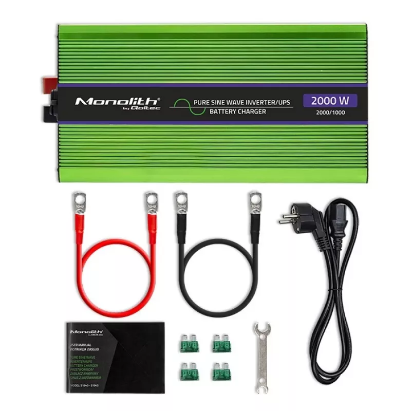 Qoltec Monolith Toiteadapter/Inverter Auto 2000 W Roheline