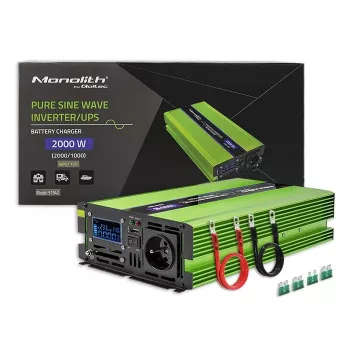 Qoltec Monolith Toiteadapter/Inverter Auto 2000 W Roheline