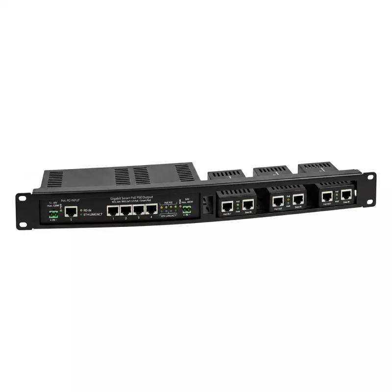 ALLNET 4-Port Gigabit LT-PoE 90W Unmanaged Switch with 19 inch 1HE Patch Panel