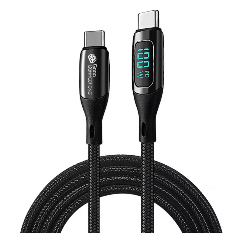 Good Connections USB 2.0 laadimis- ja andmekaabel 100W digitaalekraaniga USB-C – USB-C 1m must