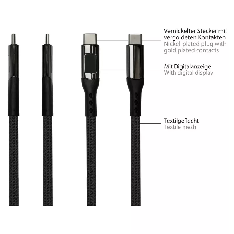 Good Connections USB 2.0 laadimis- ja andmekaabel 100W digitaalekraaniga USB-C – USB-C 1m must