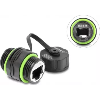 Delock Kaabliühendaja RJ12 Emane RJ12 Emane M20 x 1,5 mm Keermega ja Kaitsekorgiga IP68 Tolmu- ja Veekindel