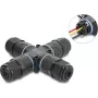 Delock X-Shape kaabliühendus kruviliitmikuga 3 kontaktiga, IP68 veekindel, kaabli läbimõõdule 5 - 9 mm, koos tihenditega läbimõõdule 9 - 12 mm, tööriistavaba, must (87247)