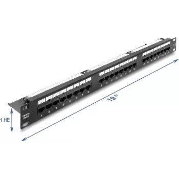 Delock 19 inch 1U Patch Panel 24 Port Cat.6 with LED and Strain Relief Bar Unshielded Black (91087)