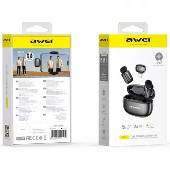 AWEI MK5 Duo Ai-Voice Black Wireless Lavalier Microphone