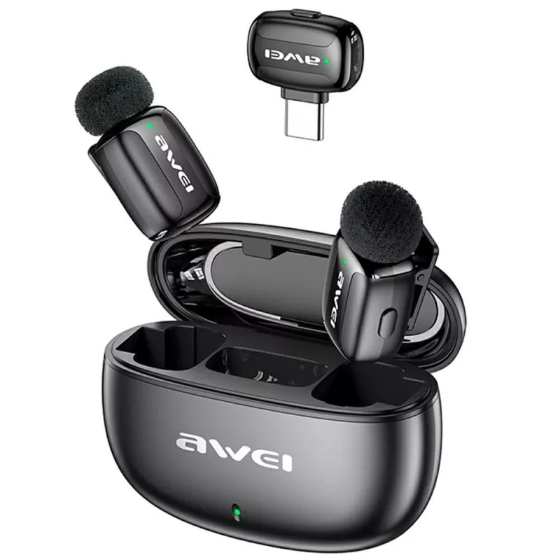 AWEI MK5 Duo Ai-Voice Black Wireless Lavalier Microphone