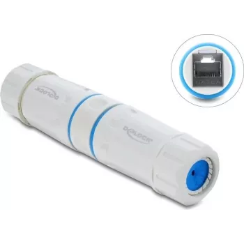 Delock RJ45 emane RJ45 emane sidur Cat.6A M23.5 x 1,5 mm keermega IP68 tolmukindel ja veekindel valge (90661)