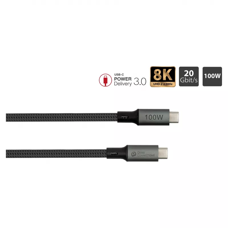 GoodConnections USB-C 4.0 (ST-ST) 1m Punutud Kaabel 100W 8K 30Hz Antratsiit