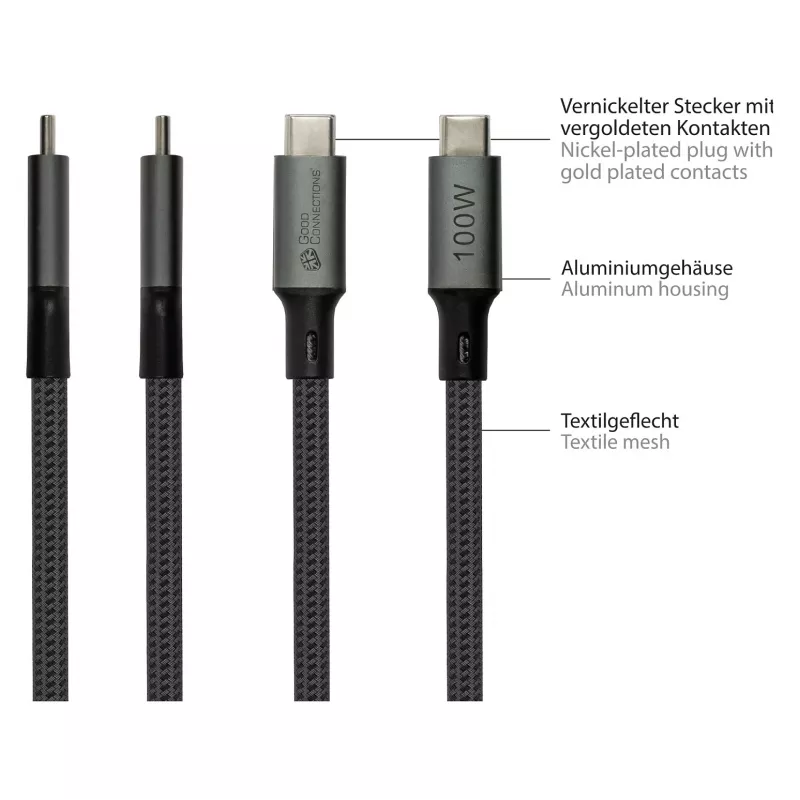 GoodConnections USB-C 4.0 (ST-ST) 1m Punutud Kaabel 100W 8K 30Hz Antratsiit