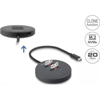 Delock USB 20 Gbps M.2 Docking Station 2 x M.2 NVMe PCIe SSD-le kloonimisfunktsiooniga