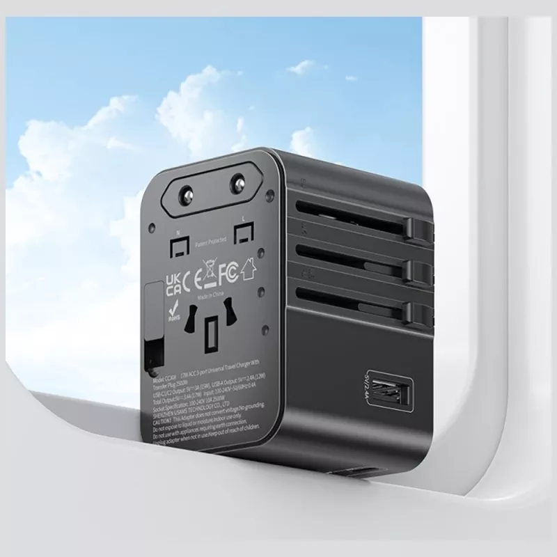 USAMS Travel Adapter CC308 17W 4in1 US/AU/EU/UK Black