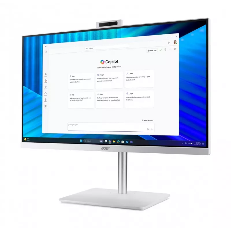 Acer Veriton 2000 VZ2417G All-in-One PC, 27-tolline IPS FHD, Intel Core 5 120U, 16GB DDR5, 512GB M.2 SSD, Windows 11 Pro, Valge