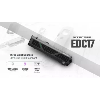 Nitecore EDC17 Taskulamp 1500 Luumenit USB-C Laetav Klassi 1 Laserpointeriga