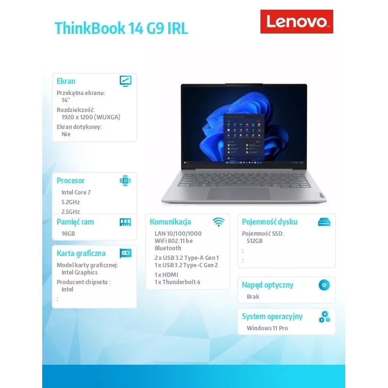 Sülearvuti Lenovo ThinkBook 14 G9 IRL Intel Core 7 240H 16GB 512GB SSD 14,0 tolli WUXGA Arctic Grey Windows 11 Pro 3Y Onsite + 1Y CID + CO2 Offset