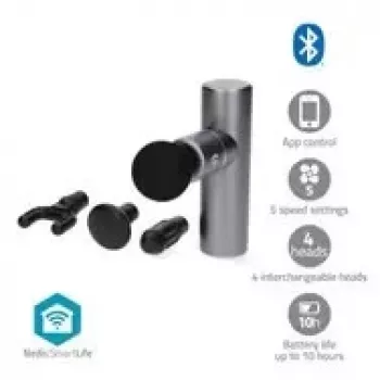 Nedis SmartLife Massaažipüstol 5 režiimi, 4 otsikuga, Bluetooth, must
